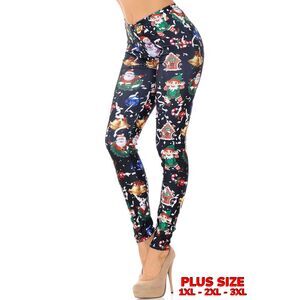 World of Leggings Black Wonderful Festive Christmas Leggings - Plus Size